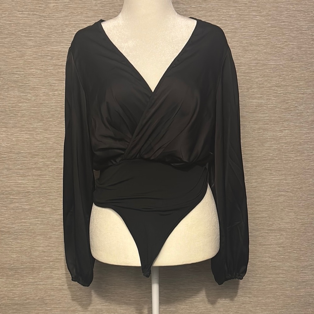 Black Long Sleeve Wrap Bodysuit